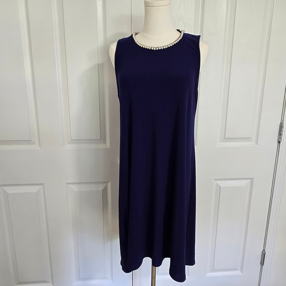 Karl Lagerfeld Paris Shift Dress Womens 4 Purple Pearl Chain Neck Keyhole Back